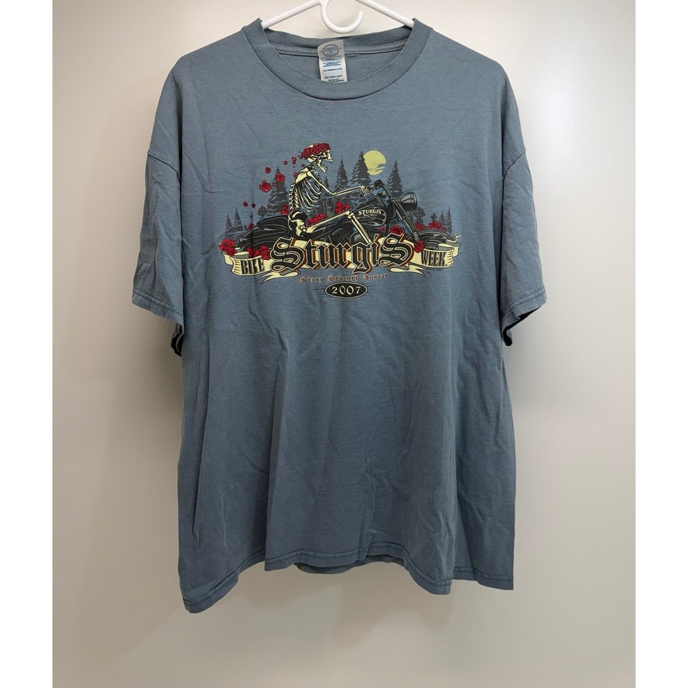 2007 Sturgis Bike Week T Shirt XL Skeleton Motorcycle Roses Biker Delta Y2K